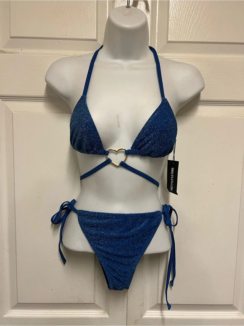 PrettyLittleThing Heart Trim Glitter Triangle Bikini Set